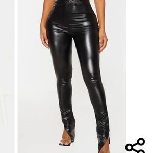 White split hem flared PU pants